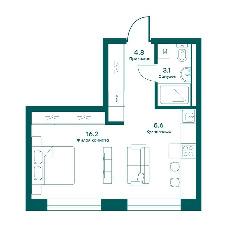 Apartment Sale, 29.7平方米 at Ravnovesie, zhiloy kompleks Ravnovesiye, selo Perkhushkovo, Odintsovskiy City District, Moscow Region, Russia #1