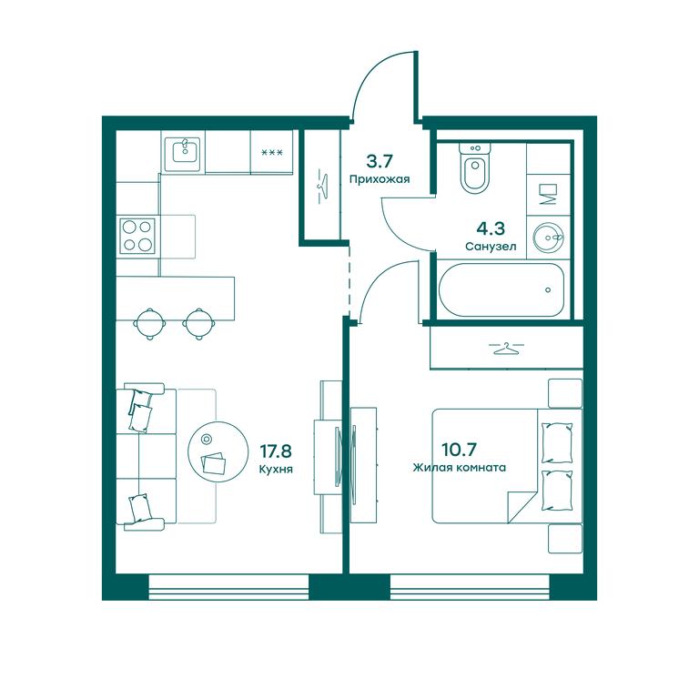 Apartment Sale, 36.5平方米 at Ravnovesie, zhiloy kompleks Ravnovesiye, selo Perkhushkovo, Odintsovskiy City District, Moscow Region, Russia #1