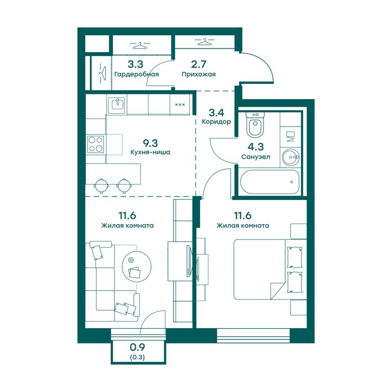 1-BD Apartment Sale, 46.5平方米 at Ravnovesie, zhiloy kompleks Ravnovesiye, selo Perkhushkovo, Odintsovskiy City District, Moscow Region, Russia #1