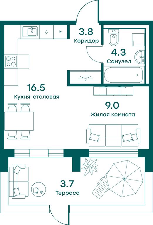 Apartment Sale, 37.3平方米 at Ravnovesie, zhiloy kompleks Ravnovesiye, selo Perkhushkovo, Odintsovskiy City District, Moscow Region, Russia #1