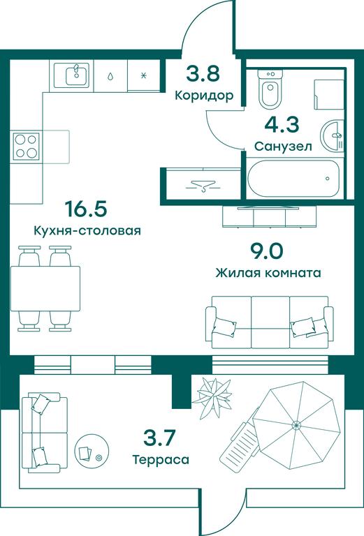 Apartment Sale, 37.3平方米 at Ravnovesie, zhiloy kompleks Ravnovesiye, selo Perkhushkovo, Odintsovskiy City District, Moscow Region, Russia #1