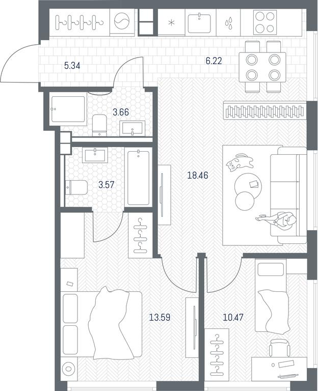 1-BD Apartment Sale, 61.31 sq. m. at TATE, Vetkina Street, Moscow, Russia #1