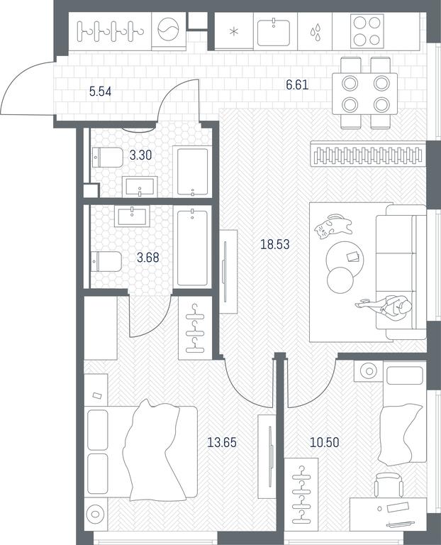 1-BD Apartment Sale, 61.81 sq. m. at TATE, Vetkina Street, Moscow, Russia #1