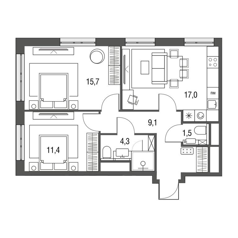 3-BD Apartment Sale, 59 sq. m. at Sirenevyi Park, Otkrytoye Highway, 20с1, Moscow, Russia #1 3-BD Apartment Sale, 59 sq. m. at Sirenevyi Park, Otkrytoye Highway, 20с1, Moscow, Russia #1