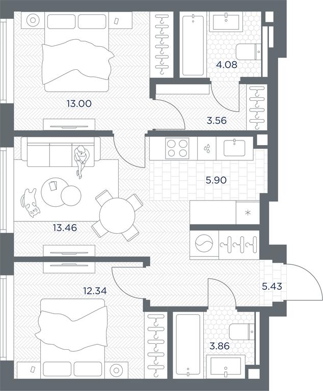 1-BD Apartment Sale, 61.66 sq. m. at TATE, Vetkina Street, Moscow, Russia #1