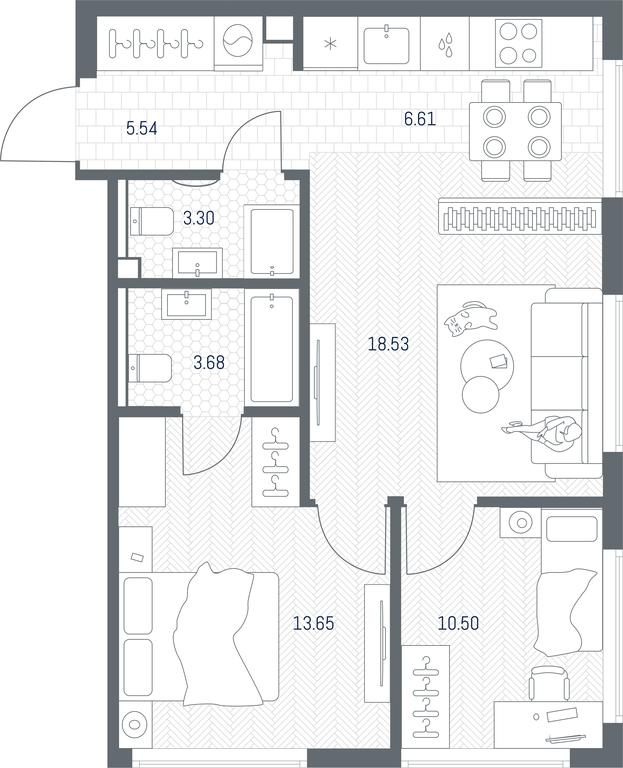1-BD Apartment Sale, 61.78 sq. m. at TATE, Vetkina Street, Moscow, Russia #1