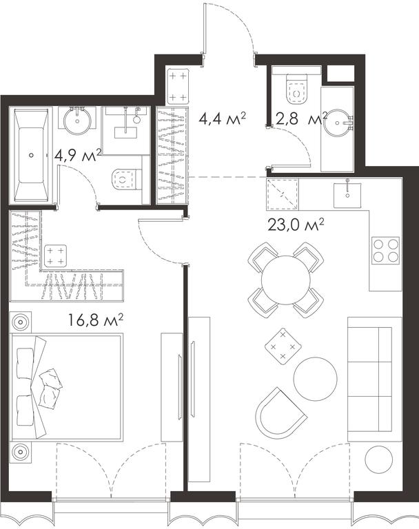 1-BD Apartment Sale, 51.9平方米 at King & Sons, Mosfilmovskaya Street, 31А, Moscow, Russia #1