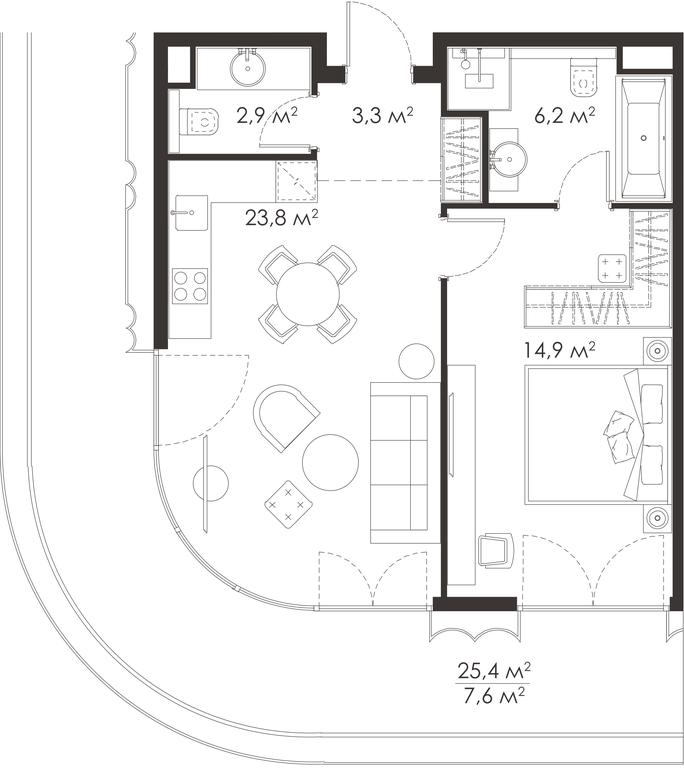 1-BD Apartment Sale, 61.7平方米 at King & Sons, Mosfilmovskaya Street, 31А, Moscow, Russia #1