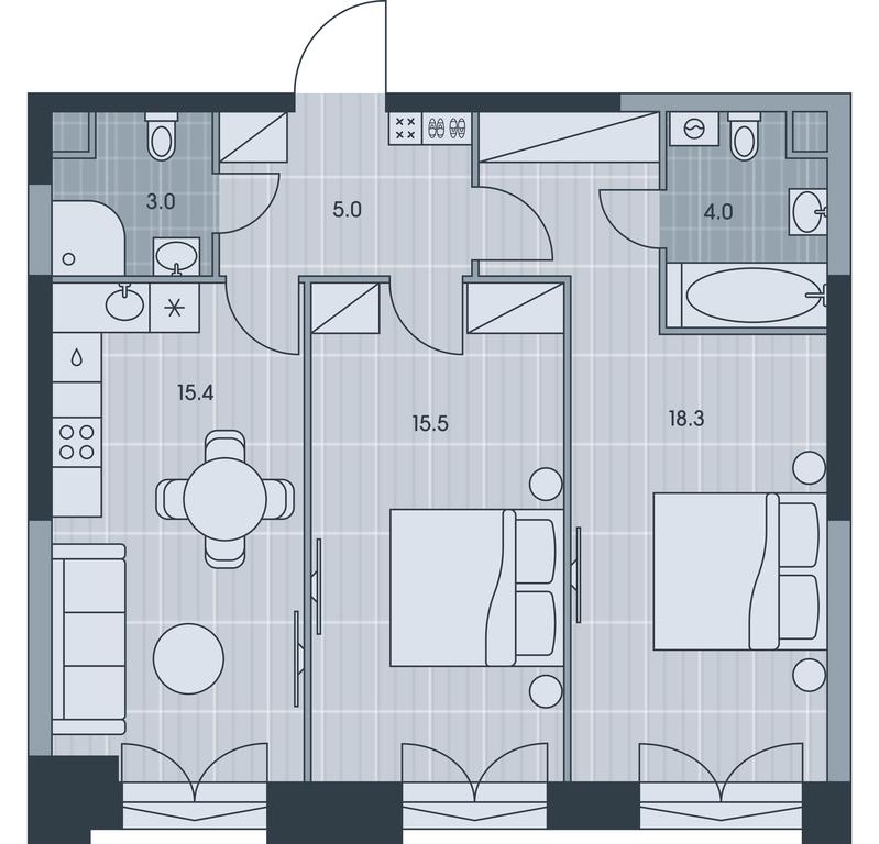 2-BD Apartment Sale, 61.2平方米 at Ever, Obrucheva Street, вл23, Moscow, Russia #1 2-BD Apartment Sale, 61.2平方米 at Ever, Obrucheva Street, вл23, Moscow, Russia #1