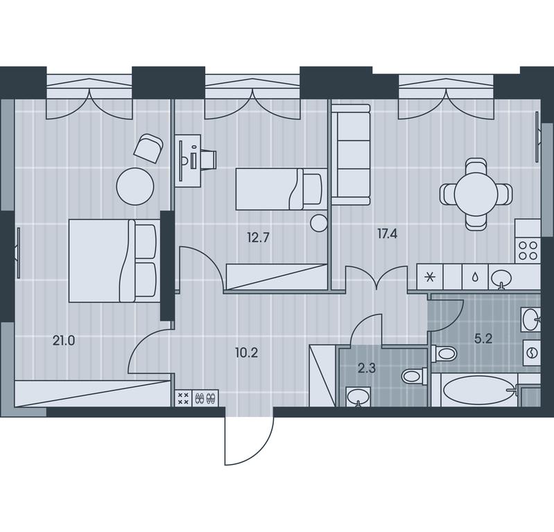 2-BD Apartment Sale, 68.8平方米 at Ever, Obrucheva Street, вл23, Moscow, Russia #1 2-BD Apartment Sale, 68.8平方米 at Ever, Obrucheva Street, вл23, Moscow, Russia #1