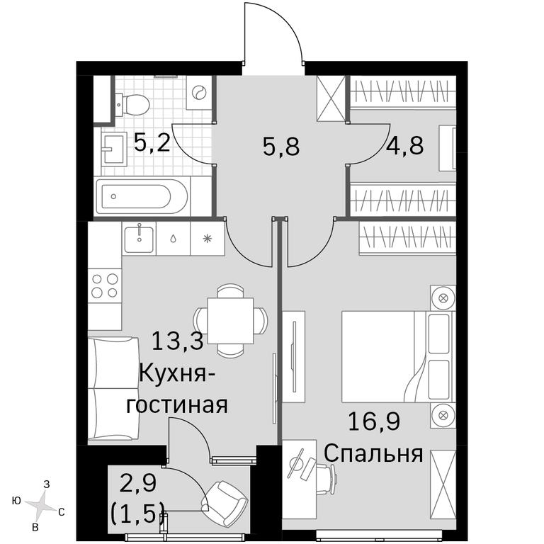 1-BD Apartment Sale, 47.5 sq. m. at Sky Garden, Stroitelny Drive, 9с6, Moscow, Russia #1