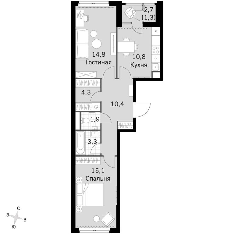 2-BD Apartment Sale, 61.9平方米 at Sky Garden, Stroitelny Drive, 9с6, Moscow, Russia #1 2-BD Apartment Sale, 61.9平方米 at Sky Garden, Stroitelny Drive, 9с6, Moscow, Russia #1