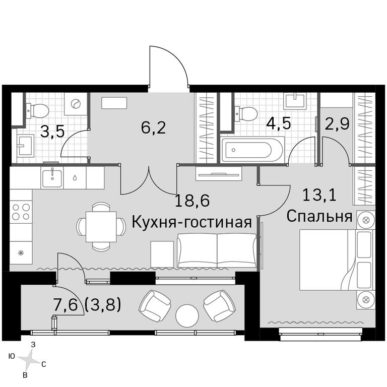 2-BD Apartment Sale, 52.6 sq. m. at Sky Garden, Stroitelny Drive, 9с6, Moscow, Russia #1