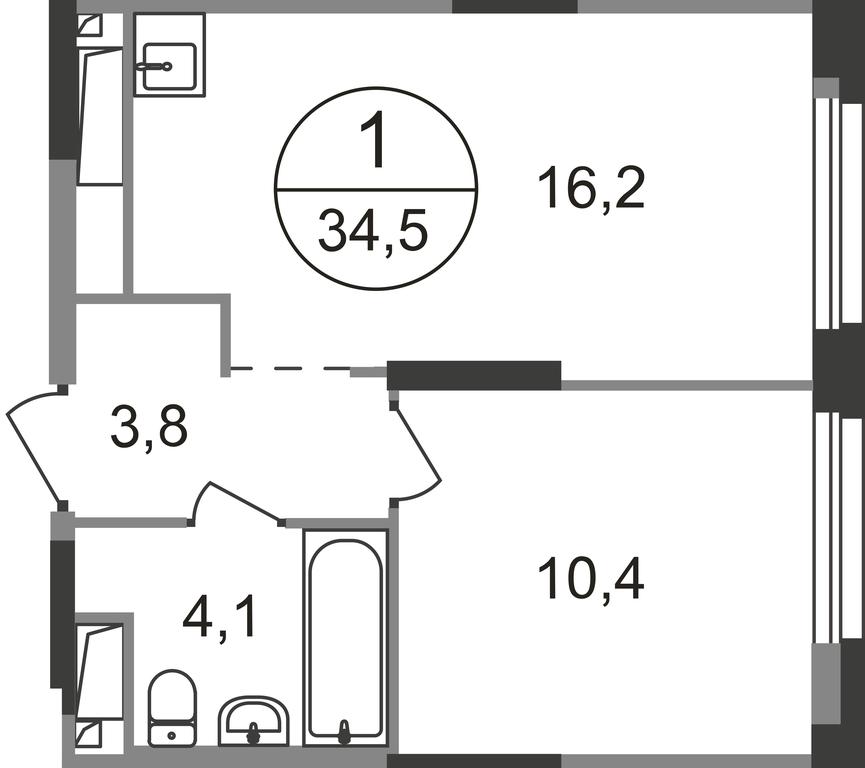 Apartment Sale, 34.5平方米 at Pervyi Moskovskiy, ulitsa Bianki, 1, Moskovskiy, Moscow, Russia #1