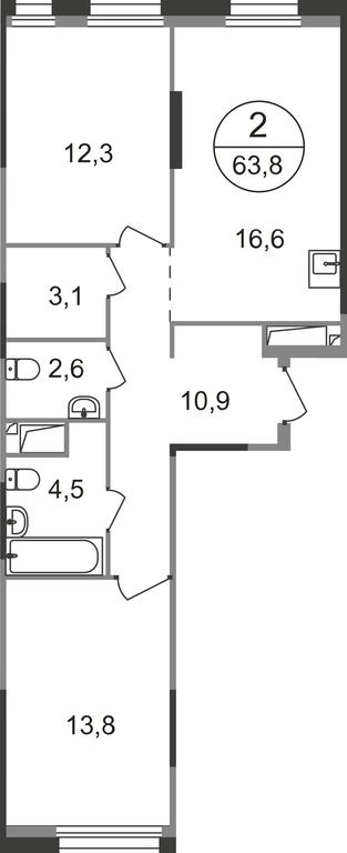 2-BD Apartment Sale, 63.8 sq. m. at Pervyi Moskovskiy, ulitsa Bianki, 1, Moskovskiy, Moscow, Russia #1