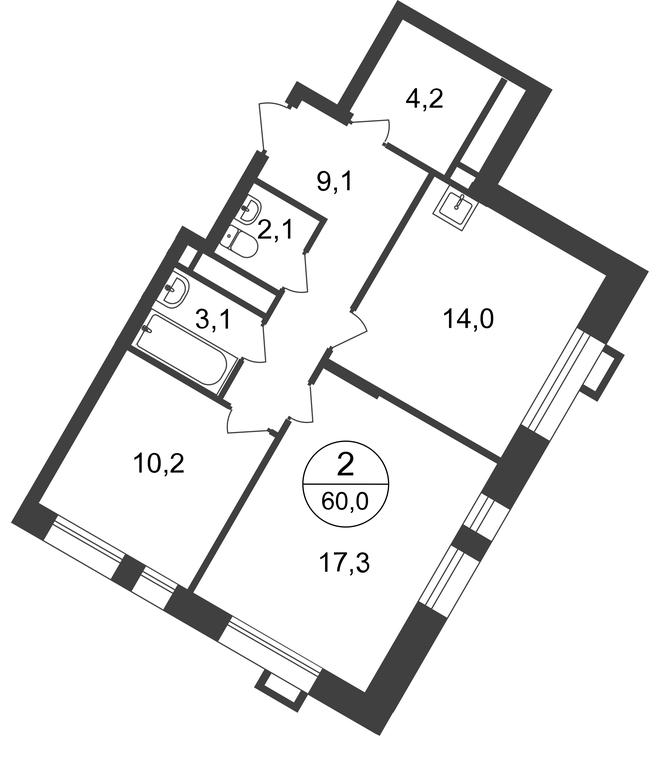 2-BD Apartment Sale, 60平方米 at Pervyi Moskovskiy, ulitsa Bianki, 1, Moskovskiy, Moscow, Russia #2