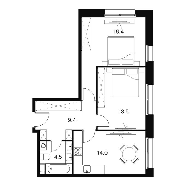 2-BD Apartment Sale, 57.8 sq. m. at Akvilon Signal (Akvilon Signal), Signalny Drive, 12, Moscow, Russia #1