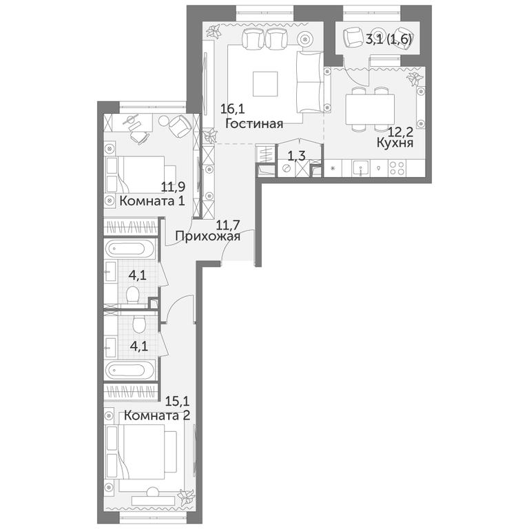 3-BD Apartment Sale, 78.1 sq. m. at Rezhisser, Vilgelma Pika Street, 3, Moscow, Russia #1
