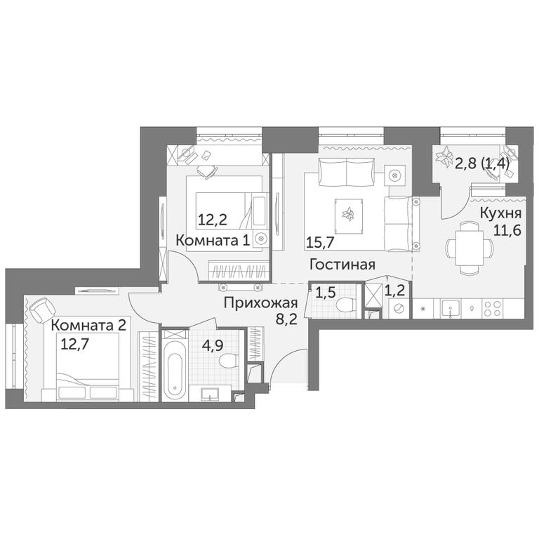 3-BD Apartment Sale, 69.4 sq. m. at Rezhisser, Vilgelma Pika Street, 3, Moscow, Russia #1