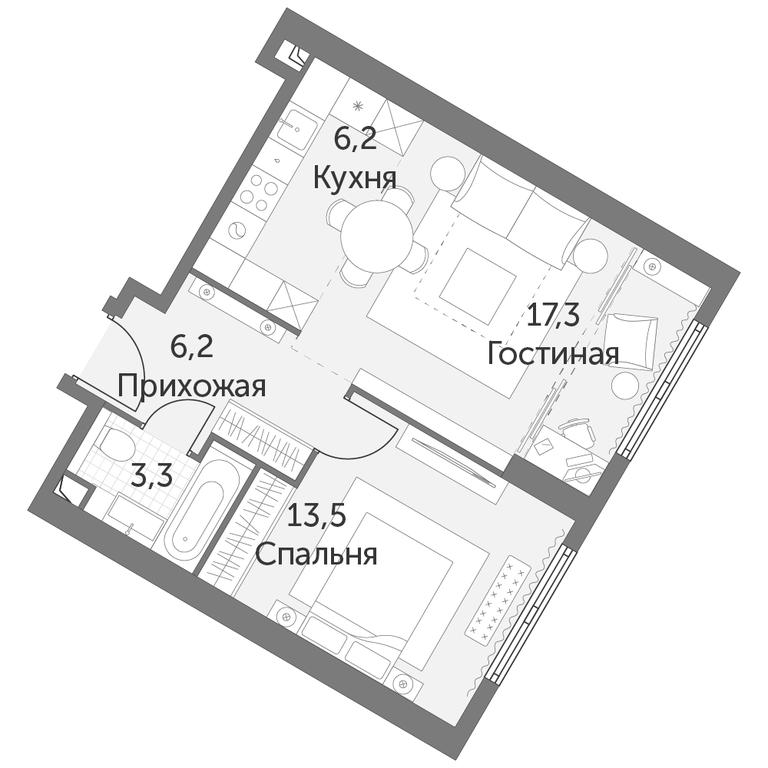 2-BD Apartment Sale, 46.5平方米 at Arkhitektor, Akademika Volgina Street, 2Д, Moscow, Russia #1 2-BD Apartment Sale, 46.5平方米 at Arkhitektor, Akademika Volgina Street, 2Д, Moscow, Russia #1