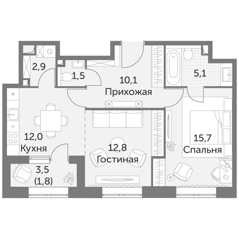 2-BD Apartment Sale, 61.9平方米 at Rezhisser, Vilgelma Pika Street, 3, Moscow, Russia #1 2-BD Apartment Sale, 61.9平方米 at Rezhisser, Vilgelma Pika Street, 3, Moscow, Russia #1