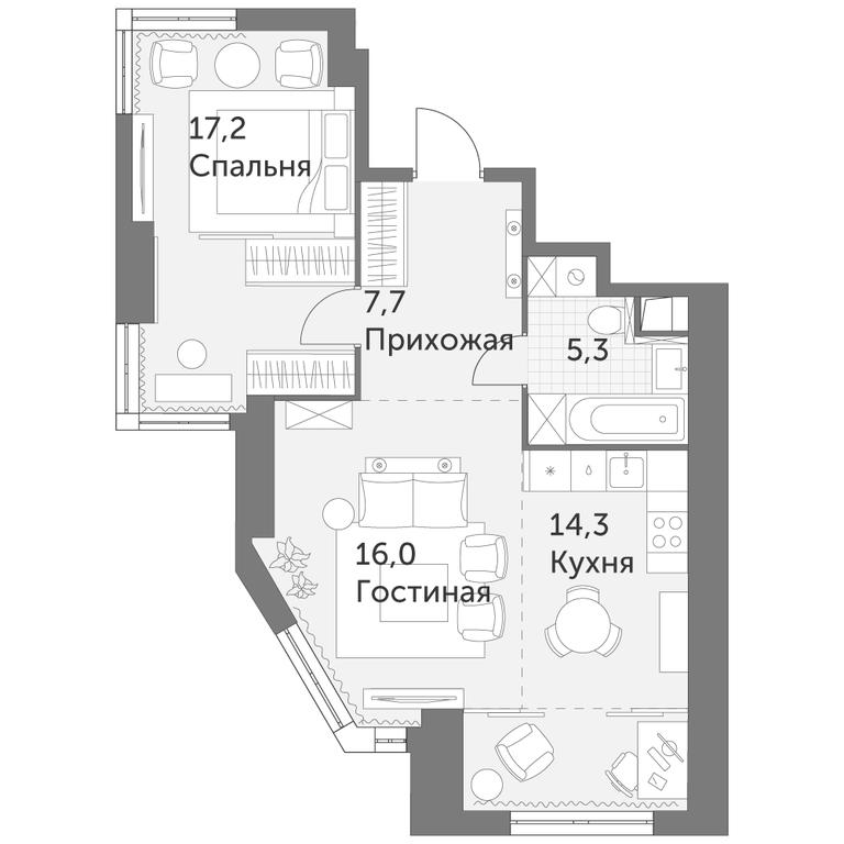 2-BD Apartment Sale, 60.5平方米 at Arkhitektor, Akademika Volgina Street, 2Д, Moscow, Russia #1