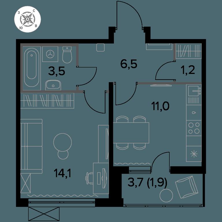 1-BD Apartment Sale, 38.1 sq. m. at Pervyi Leningradskiy, Pervy Leningradskiy Residential Complex, Moscow, Russia #1