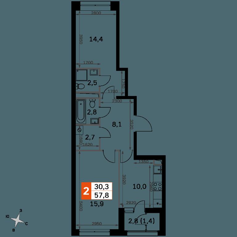 2-BD Apartment Sale, 57.8 sq. m. at Sky Garden, Stroitelny Drive, 9с6, Moscow, Russia #2 2-BD Apartment Sale, 57.8 sq. m. at Sky Garden, Stroitelny Drive, 9с6, Moscow, Russia #2