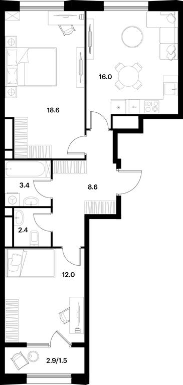 1-BD Apartment Sale, 62.5 sq. m. at Alia, Lyotnaya Street, 95Бк2, Moscow, Russia #1