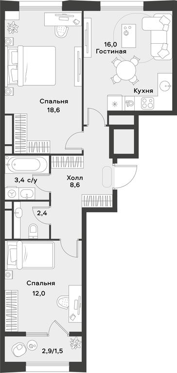 1-BD Apartment Sale, 62.5 sq. m. at Alia, Lyotnaya Street, 95Бк2, Moscow, Russia #2
