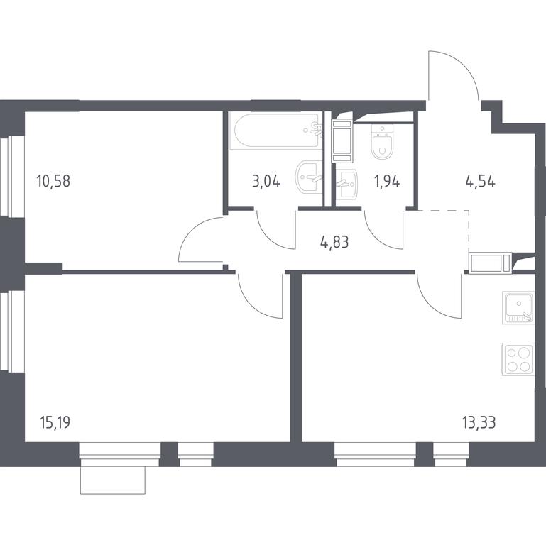 1-BD Apartment Sale, 53.45平方米 at Piatnitskie Luga, Pyatnitskoye Highway, 2, derevnya Yurlovo, Solnechnogorsk City District, Moscow Region, Russia #1