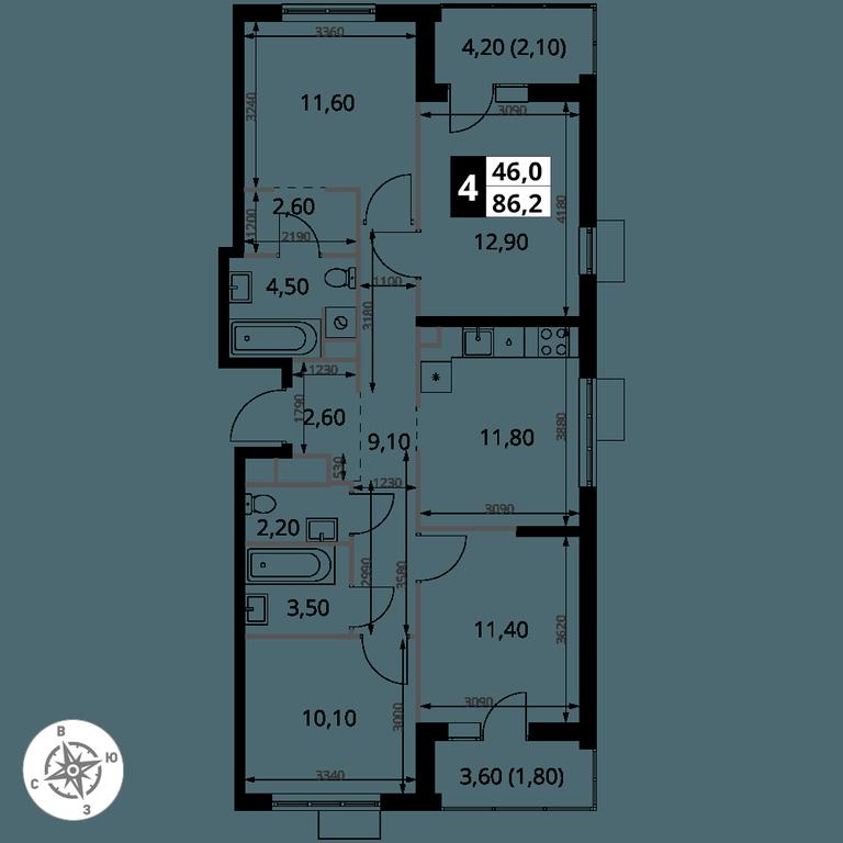 4-BD Apartment Sale, 86.2 sq. m. at 1 Himkinskij, zhiloy kompleks 1-y Khimkinskiy, kvartal Mezhdunarodny, mikrorayon Klyazma-Starbeyevo, Khimki, Moscow Region, Russia #2 4-BD Apartment Sale, 86.2 sq. m. at 1 Himkinskij, zhiloy kompleks 1-y Khimkinskiy, kvartal Mezhdunarodny, mikrorayon Klyazma-Starbeyevo, Khimki, Moscow Region, Russia #2