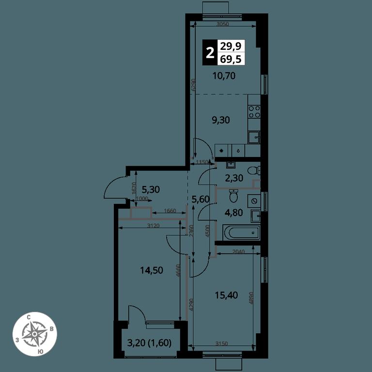 3-BD Apartment Sale, 69.5 sq. m. at 1 Himkinskij, zhiloy kompleks 1-y Khimkinskiy, kvartal Mezhdunarodny, mikrorayon Klyazma-Starbeyevo, Khimki, Moscow Region, Russia #2
