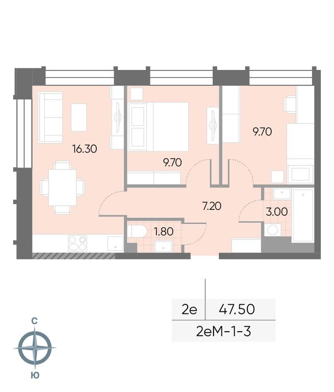 2-BD Apartment Sale, 47.5 sq. m. at Wave, Borisovskye Prudy Street, 1Б, Moscow, Russia #2