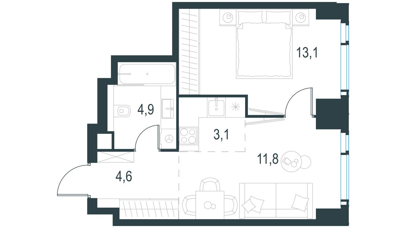 1-BD Apartment Sale, 37.5平方米 at Level Michurinskiy, Озёрная улица, вл1, Москва, Россия #1