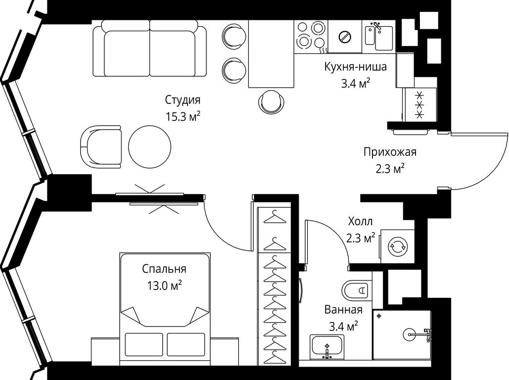 1-BD Apartment Sale, 39.7 sq. m. at Symphony 34, 2nd Khutorskaya Street, 38А, Moscow, Russia #2