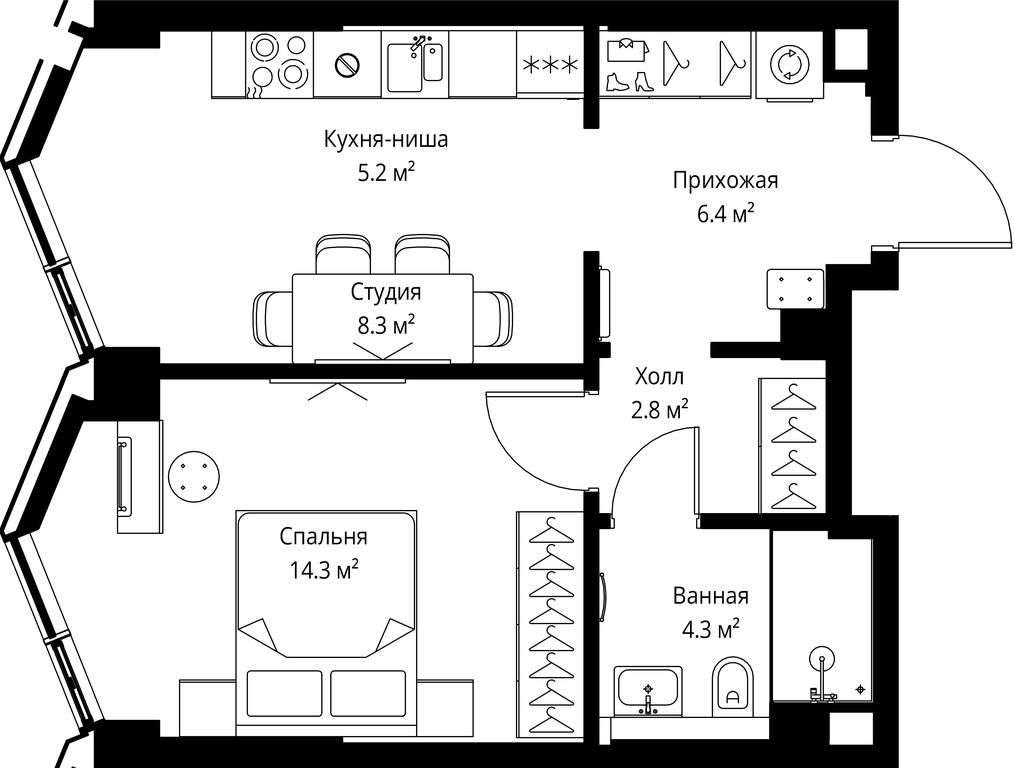1-BD Apartment Sale, 41.3平方米 at Symphony 34, 2nd Khutorskaya Street, 38А, Moscow, Russia #2 1-BD Apartment Sale, 41.3平方米 at Symphony 34, 2nd Khutorskaya Street, 38А, Moscow, Russia #2