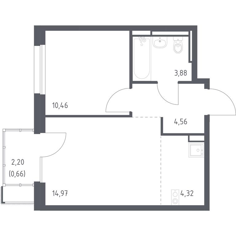 Apartment Sale, 38.85 sq. m. at Pribrezhnyi Park, Pribrezhniy Park Residential Complex, Village of Yam, Domodedovo City District, Moscow Region, Russia #1
