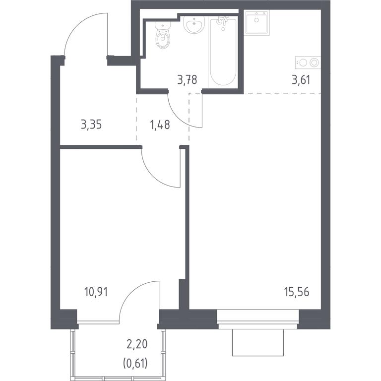 Apartment Sale, 39.3平方米 at Bogdanovskiy Les, derevnya Bogdanikha, Leninskiy City District, Moscow Region, Russia #1