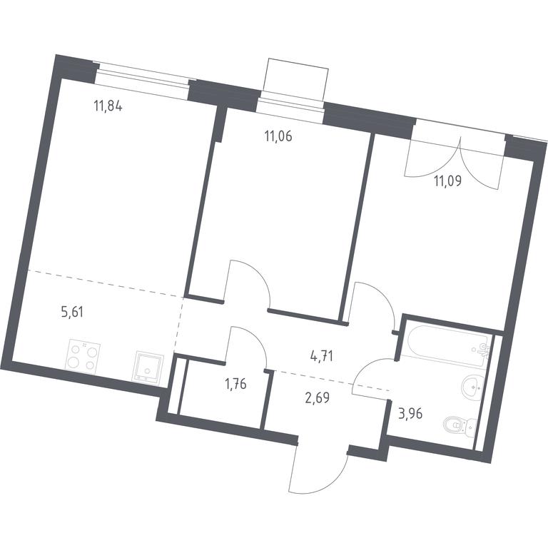1-BD Apartment Sale, 52.72平方米 at Kvartal Zapadnyj, kvartal № 76, Marushkinskoye Settlement, Moscow, Russia #1
