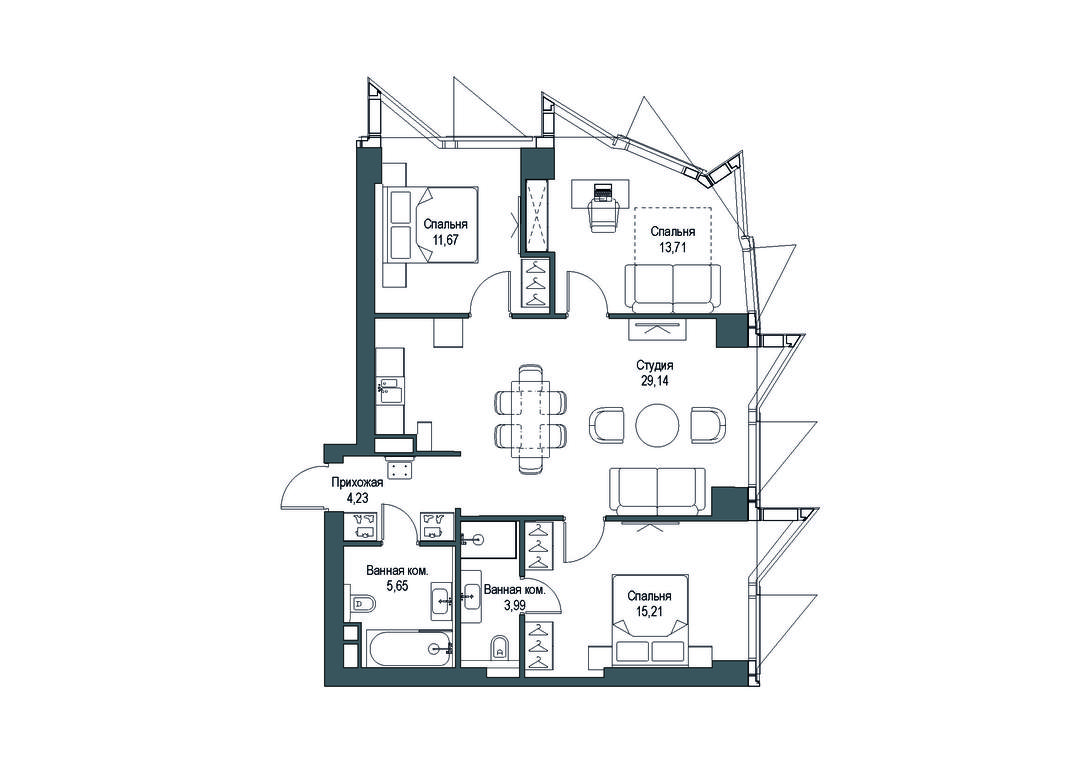 3-BD Apartment Sale, 83.6 sq. m. at Famous, Bagrationovsky Drive, 5к2, Moscow, Russia #1