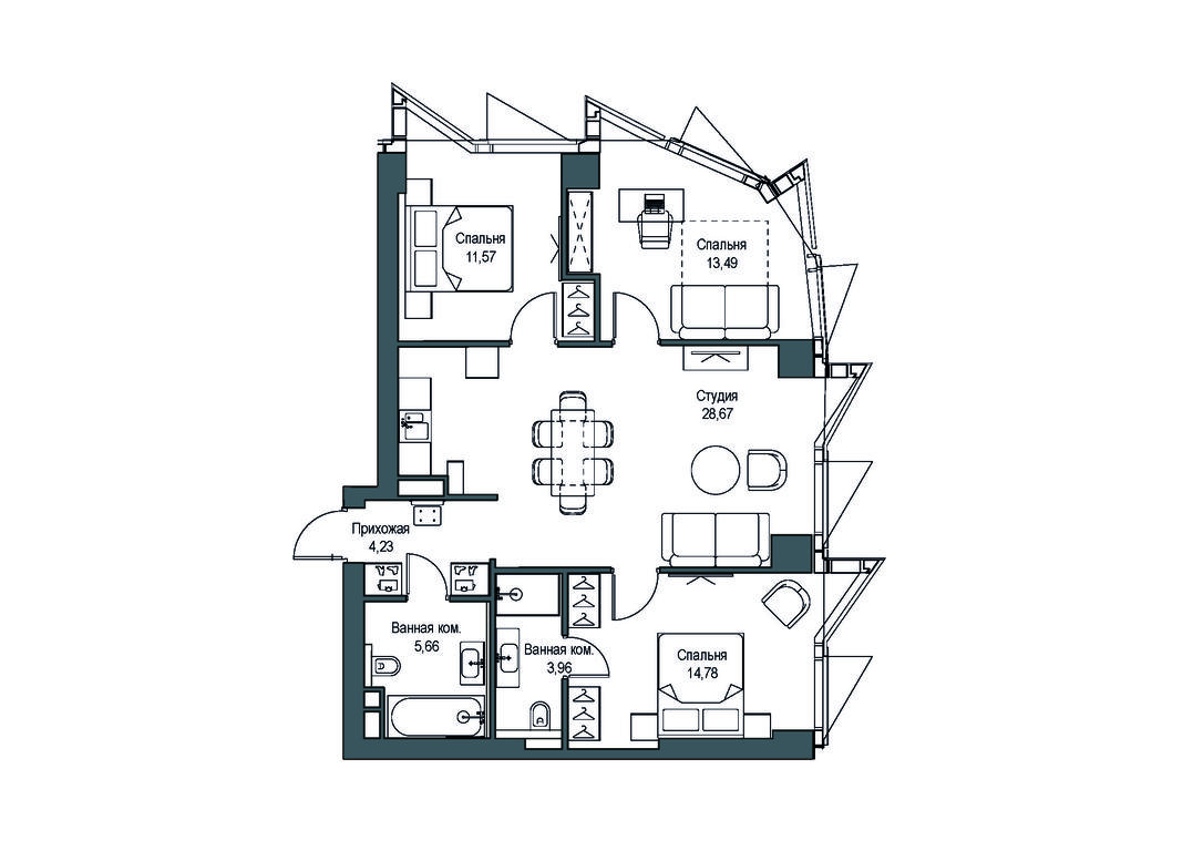 3-BD Apartment Sale, 82.36 sq. m. at Famous, Bagrationovsky Drive, 5к2, Moscow, Russia #1