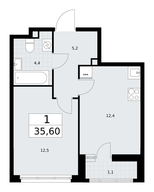 Apartment Sale, 35.6平方米 at Rodniye Kvartaly, Kvartal № 33, Marushkinskoye Settlement, Moscow, Russia #1