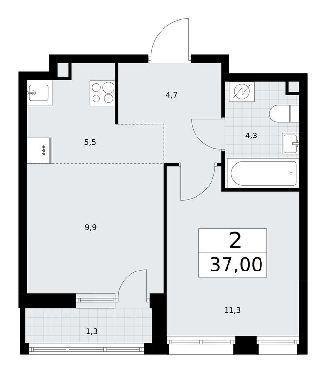 1-BD Apartment Sale, 37平方米 at Rodniye Kvartaly, Kvartal № 33, Marushkinskoye Settlement, Moscow, Russia #1