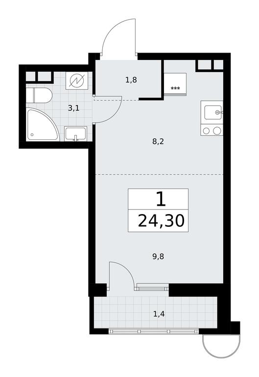 Apartment Sale, 24.3平方米 at Rodniye Kvartaly, Kvartal № 33, Marushkinskoye Settlement, Moscow, Russia #1