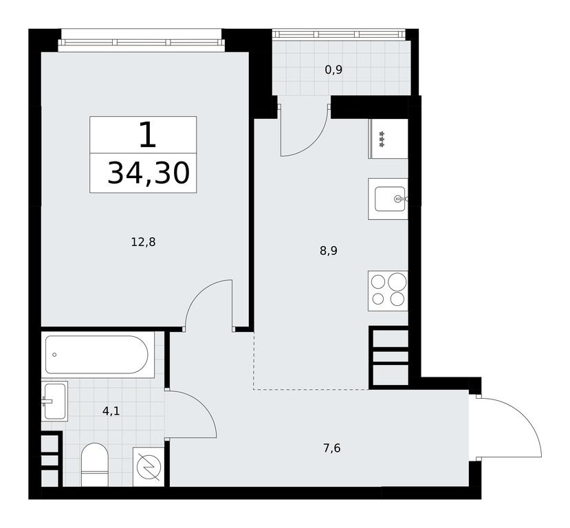 Apartment Sale, 34.3平方米 at Rodniye Kvartaly, Kvartal № 33, Marushkinskoye Settlement, Moscow, Russia #1