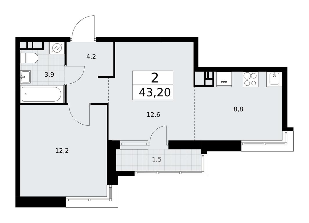 1-BD Apartment Sale, 43.2平方米 at Rodniye Kvartaly, Kvartal № 33, Marushkinskoye Settlement, Moscow, Russia #1
