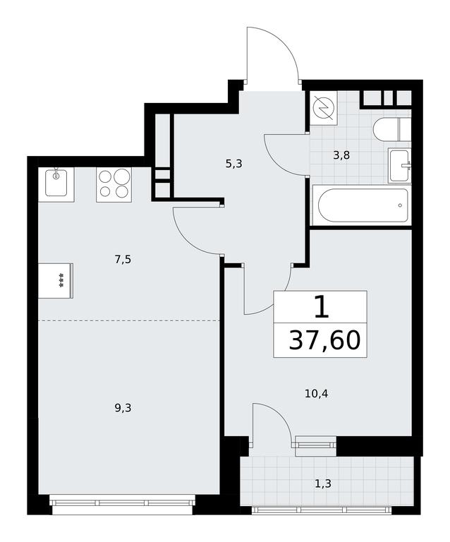 1-BD Apartment Sale, 37.6平方米 at Rodniye Kvartaly, Kvartal № 33, Marushkinskoye Settlement, Moscow, Russia #1