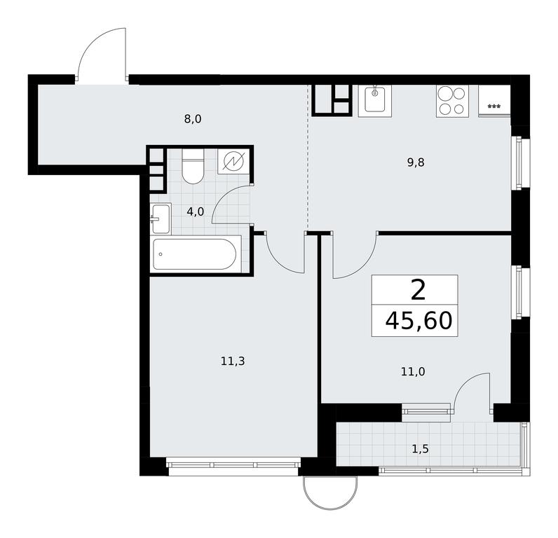 1-BD Apartment Sale, 45.6平方米 at Rodniye Kvartaly, Kvartal № 33, Marushkinskoye Settlement, Moscow, Russia #1
