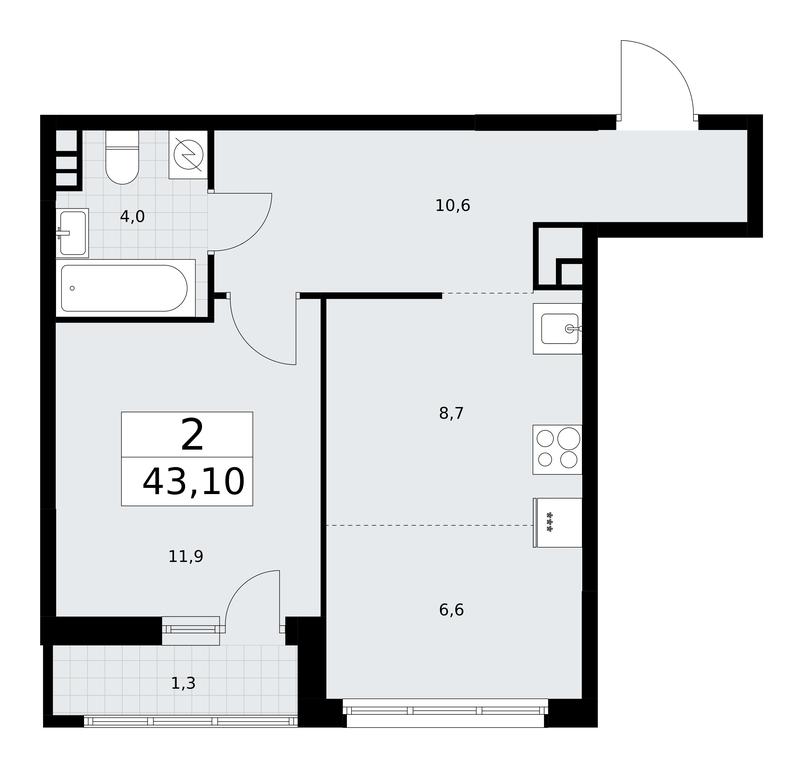 1-BD Apartment Sale, 43.1平方米 at Rodniye Kvartaly, Kvartal № 33, Marushkinskoye Settlement, Moscow, Russia #1